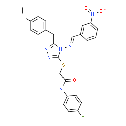 ChemSpider 2D Image | N-(4-Fluorophenyl)-2-({5-(4-methoxybenzyl)-4-[(E)-(3-nitrobenzylidene)amino]-4H-1,2,4-triazol-3-yl}sulfanyl)acetamide | C25H21FN6O4S