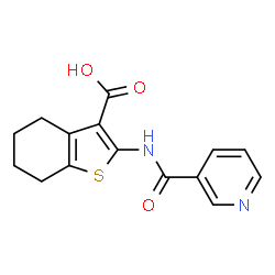 ChemSpider 2D Image | 2-(pyridine-3-amido)-4,5,6,7-tetrahydro-1-benzothiophene-3-carboxylic acid | C15H14N2O3S