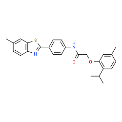 ChemSpider 2D Image | 2-(2-Isopropyl-5-methylphenoxy)-N-[4-(6-methyl-1,3-benzothiazol-2-yl)phenyl]acetamide | C26H26N2O2S