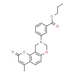 ChemSpider 2D Image | Propyl 3-(4-methyl-2-oxo-2H,8H-chromeno[8,7-e][1,3]oxazin-9(10H)-yl)benzoate | C22H21NO5
