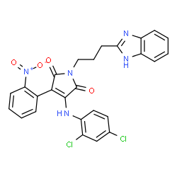 ChemSpider 2D Image | 1-[3-(1H-Benzimidazol-2-yl)propyl]-3-[(2,4-dichlorophenyl)amino]-4-(2-nitrophenyl)-1H-pyrrole-2,5-dione | C26H19Cl2N5O4