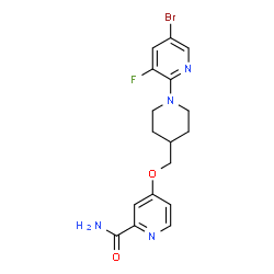 ChemSpider 2D Image | 4-{[1-(5-Bromo-3-fluoro-2-pyridinyl)-4-piperidinyl]methoxy}-2-pyridinecarboxamide | C17H18BrFN4O2