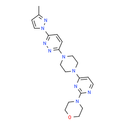 ChemSpider 2D Image | 4-(4-{4-[6-(3-Methyl-1H-pyrazol-1-yl)-3-pyridazinyl]-1-piperazinyl}-2-pyrimidinyl)morpholine | C20H25N9O