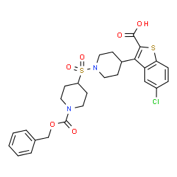 ChemSpider 2D Image | 3-[1-({1-[(Benzyloxy)carbonyl]-4-piperidinyl}sulfonyl)-4-piperidinyl]-5-chloro-1-benzothiophene-2-carboxylic acid | C27H29ClN2O6S2