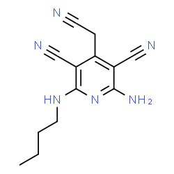 ChemSpider 2D Image | 2-Amino-6-(butylamino)-4-(cyanomethyl)-3,5-pyridinedicarbonitrile | C13H14N6