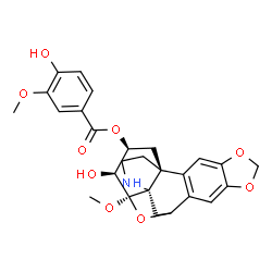 ChemSpider 2D Image | (1S,11S,13S,14R,15S,16S)-15-Hydroxy-14-methoxy-5,7,21-trioxa-20-azahexacyclo[11.4.3.1~11,14~.0~1,13~.0~2,10~.0~4,8~]henicosa-2(10),3,8-trien-16-yl 4-hydroxy-3-methoxybenzoate | C26H27NO9