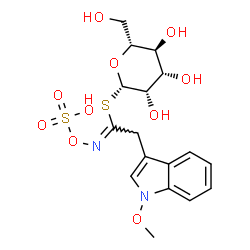 ChemSpider 2D Image | 1-S-[(1Z)-2-(1-Methoxy-1H-indol-3-yl)-N-(sulfooxy)ethanimidoyl]-1-thio-beta-D-mannopyranose | C17H22N2O10S2