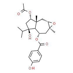 ChemSpider 2D Image | (1aS,2aR,3S,5R,6S,7aS)-3-Acetoxy-5-hydroxy-5-isopropyl-2a,7a-dimethyldecahydroazuleno[5,6-b]oxiren-6-yl 4-hydroxybenzoate | C24H32O7