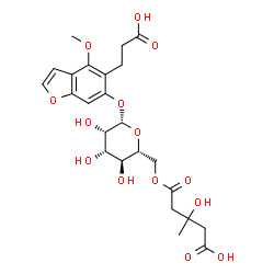 ChemSpider 2D Image | 5-(2-Carboxyethyl)-4-methoxy-1-benzofuran-6-yl 6-O-(4-carboxy-3-hydroxy-3-methylbutanoyl)-beta-D-mannopyranoside | C24H30O14