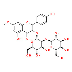 ChemSpider 2D Image | 5-Hydroxy-2-(4-hydroxyphenyl)-7-methoxy-4-oxo-4H-chromen-3-yl 2-O-beta-D-talopyranosyl-beta-D-mannopyranoside | C28H32O16