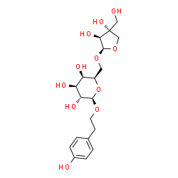 ChemSpider 2D Image | 2-(4-Hydroxyphenyl)ethyl 6-O-[(2R,3S,4R)-3,4-dihydroxy-4-(hydroxymethyl)tetrahydro-2-furanyl]-beta-D-galactopyranoside | C19H28O11