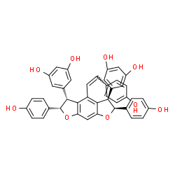 ChemSpider 2D Image | 5,5'-{(2S,3R,5R,6S)-2,6-Bis(4-hydroxyphenyl)-4-[(Z)-2-(4-hydroxyphenyl)vinyl]-2,3,5,6-tetrahydrofuro[3,2-f][1]benzofuran-3,5-diyl}di(1,3-benzenediol) | C42H32O9