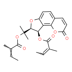 ChemSpider 2D Image | 2-[(8S,9R)-9-{[(2Z)-2-Methyl-2-butenoyl]oxy}-2-oxo-8,9-dihydro-2H-furo[2,3-h]chromen-8-yl]-2-propanyl (2Z)-2-methyl-2-butenoate | C24H26O7