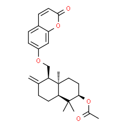 ChemSpider 2D Image | (2R,4aS,5R,8aS)-1,1,4a-Trimethyl-6-methylene-5-{[(2-oxo-2H-chromen-7-yl)oxy]methyl}decahydro-2-naphthalenyl acetate | C26H32O5