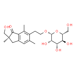 ChemSpider 2D Image | 2-[(2S)-2-(Hydroxymethyl)-2,4,6-trimethyl-3-oxo-2,3-dihydro-1H-inden-5-yl]ethyl beta-D-mannopyranoside | C21H30O8