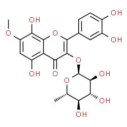 ChemSpider 2D Image | 2-(3,4-Dihydroxyphenyl)-5,8-dihydroxy-7-methoxy-4-oxo-4H-chromen-3-yl 6-deoxy-alpha-L-glucopyranoside | C22H22O12