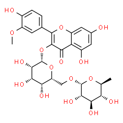 ChemSpider 2D Image | 5,7-Dihydroxy-2-(4-hydroxy-3-methoxyphenyl)-4-oxo-4H-chromen-3-yl 6-O-(6-deoxy-alpha-L-glucopyranosyl)-beta-D-talopyranoside | C28H32O16