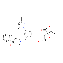 ChemSpider 2D Image | 1-[3-(3,5-Dimethyl-1H-pyrazol-1-yl)benzyl]-4-(2-methoxyphenyl)-4-piperidinol 2-hydroxy-1,2,3-propanetricarboxylate (1:1) | C30H37N3O9