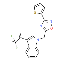 ChemSpider 2D Image | 2,2,2-Trifluoro-1-(1-{[3-(2-thienyl)-1,2,4-oxadiazol-5-yl]methyl}-1H-indol-3-yl)ethanone | C17H10F3N3O2S
