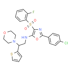 ChemSpider 2D Image | 2-(4-Chlorophenyl)-4-[(2-fluorophenyl)sulfonyl]-N-[2-(4-morpholinyl)-2-(2-thienyl)ethyl]-1,3-oxazol-5-amine | C25H23ClFN3O4S2