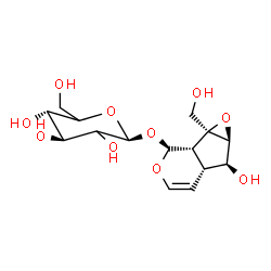 ChemSpider 2D Image | (1aS,1bS,2S,5aR,6S,6aS)-6-Hydroxy-1a-(hydroxymethyl)-1a,1b,2,5a,6,6a-hexahydrooxireno[4,5]cyclopenta[1,2-c]pyran-2-yl beta-D-threo-hexopyranoside | C15H22O10