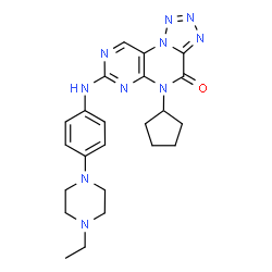 ChemSpider 2D Image | 5-Cyclopentyl-7-{[4-(4-ethyl-1-piperazinyl)phenyl]amino}tetrazolo[1,5-f]pteridin-4(5H)-one | C23H28N10O