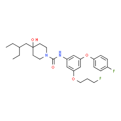 ChemSpider 2D Image | 4-(2-Ethylbutyl)-N-[3-(4-fluorophenoxy)-5-(3-fluoropropoxy)phenyl]-4-hydroxy-1-piperidinecarboxamide | C27H36F2N2O4