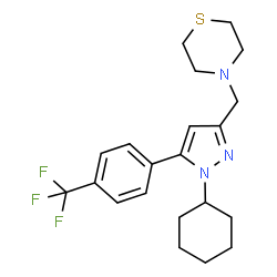 ChemSpider 2D Image | 4-({1-Cyclohexyl-5-[4-(trifluoromethyl)phenyl]-1H-pyrazol-3-yl}methyl)thiomorpholine | C21H26F3N3S
