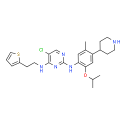 ChemSpider 2D Image | 5-Chloro-N~2~-[2-isopropoxy-5-methyl-4-(4-piperidinyl)phenyl]-N~4~-[2-(2-thienyl)ethyl]-2,4-pyrimidinediamine | C25H32ClN5OS