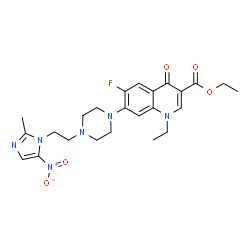 ChemSpider 2D Image | Ethyl 1-ethyl-6-fluoro-7-{4-[2-(2-methyl-5-nitro-1H-imidazol-1-yl)ethyl]-1-piperazinyl}-4-oxo-1,4-dihydro-3-quinolinecarboxylate | C24H29FN6O5