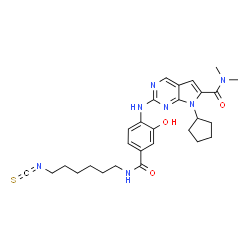 ChemSpider 2D Image | 7-Cyclopentyl-2-({2-hydroxy-4-[(6-isothiocyanatohexyl)carbamoyl]phenyl}amino)-N,N-dimethyl-7H-pyrrolo[2,3-d]pyrimidine-6-carboxamide | C28H35N7O3S