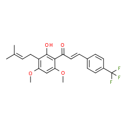 ChemSpider 2D Image | (2E)-1-[2-Hydroxy-4,6-dimethoxy-3-(3-methyl-2-buten-1-yl)phenyl]-3-[4-(trifluoromethyl)phenyl]-2-propen-1-one | C23H23F3O4