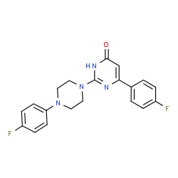 ChemSpider 2D Image | 6-(4-Fluorophenyl)-2-[4-(4-fluorophenyl)-1-piperazinyl]-4(1H)-pyrimidinone | C20H18F2N4O
