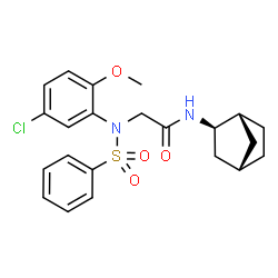 ChemSpider 2D Image | N-[(1R,2R,4S)-Bicyclo[2.2.1]hept-2-yl]-N~2~-(5-chloro-2-methoxyphenyl)-N~2~-(phenylsulfonyl)glycinamide | C22H25ClN2O4S