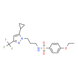 ChemSpider 2D Image | N-{3-[5-Cyclopropyl-3-(trifluoromethyl)-1H-pyrazol-1-yl]propyl}-4-ethoxybenzenesulfonamide | C18H22F3N3O3S