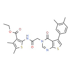 ChemSpider 2D Image | Ethyl 2-({[5-(3,4-dimethylphenyl)-4-oxothieno[2,3-d]pyrimidin-3(4H)-yl]acetyl}amino)-4,5-dimethyl-3-thiophenecarboxylate | C25H25N3O4S2