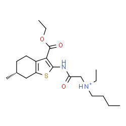 ChemSpider 2D Image | N-(2-{[(6R)-3-(Ethoxycarbonyl)-6-methyl-4,5,6,7-tetrahydro-1-benzothiophen-2-yl]amino}-2-oxoethyl)-N-ethyl-1-butanaminium | C20H33N2O3S