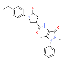 ChemSpider 2D Image | N-(2,5-Dimethyl-3-oxo-1-phenyl-2,3-dihydro-1H-pyrazol-4-yl)-1-(4-ethylphenyl)-5-oxo-3-pyrrolidinecarboxamide | C24H26N4O3