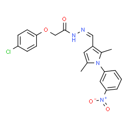 ChemSpider 2D Image | 2-(4-Chlorophenoxy)-N'-{(Z)-[2,5-dimethyl-1-(3-nitrophenyl)-1H-pyrrol-3-yl]methylene}acetohydrazide | C21H19ClN4O4