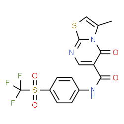 ChemSpider 2D Image | 3-Methyl-5-oxo-N-{4-[(trifluoromethyl)sulfonyl]phenyl}-5H-[1,3]thiazolo[3,2-a]pyrimidine-6-carboxamide | C15H10F3N3O4S2