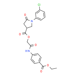 ChemSpider 2D Image | 2-{[4-(Ethoxycarbonyl)phenyl]amino}-2-oxoethyl 1-(3-chlorophenyl)-5-oxo-3-pyrrolidinecarboxylate | C22H21ClN2O6
