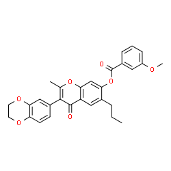 ChemSpider 2D Image | 3-(2,3-Dihydro-1,4-benzodioxin-6-yl)-2-methyl-4-oxo-6-propyl-4H-chromen-7-yl 3-methoxybenzoate | C29H26O7