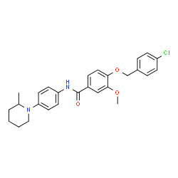 ChemSpider 2D Image | 4-[(4-Chlorobenzyl)oxy]-3-methoxy-N-[4-(2-methyl-1-piperidinyl)phenyl]benzamide | C27H29ClN2O3