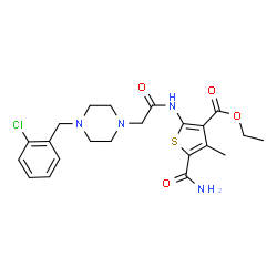 ChemSpider 2D Image | Ethyl 5-carbamoyl-2-({[4-(2-chlorobenzyl)-1-piperazinyl]acetyl}amino)-4-methyl-3-thiophenecarboxylate | C22H27ClN4O4S