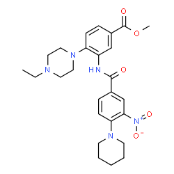 ChemSpider 2D Image | Methyl 4-(4-ethyl-1-piperazinyl)-3-{[3-nitro-4-(1-piperidinyl)benzoyl]amino}benzoate | C26H33N5O5