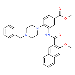 ChemSpider 2D Image | Methyl 4-(4-benzyl-1-piperazinyl)-3-[(3-methoxy-2-naphthoyl)amino]benzoate | C31H31N3O4