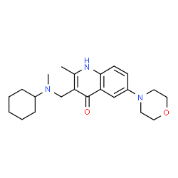 ChemSpider 2D Image | 3-{[Cyclohexyl(methyl)amino]methyl}-2-methyl-6-(4-morpholinyl)-4(1H)-quinolinone | C22H31N3O2