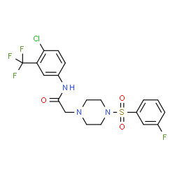 ChemSpider 2D Image | N-[4-Chloro-3-(trifluoromethyl)phenyl]-2-{4-[(3-fluorophenyl)sulfonyl]-1-piperazinyl}acetamide | C19H18ClF4N3O3S