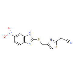 ChemSpider 2D Image | (4-{[(6-Nitro-1H-benzimidazol-2-yl)sulfanyl]methyl}-1,3-thiazol-2-yl)acetonitrile | C13H9N5O2S2