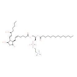 ChemSpider 2D Image | (2R)-3-{[(5Z,11alpha,13E,15S)-11,15-Dihydroxy-1,9-dioxoprosta-5,13-dien-1-yl]oxy}-2-(tetradecanoyloxy)propyl 2-(trimethylammonio)ethyl phosphate | C42H76NO11P